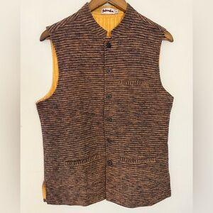 fabindia vest abstract tan black stripes yellow lining SZ 36